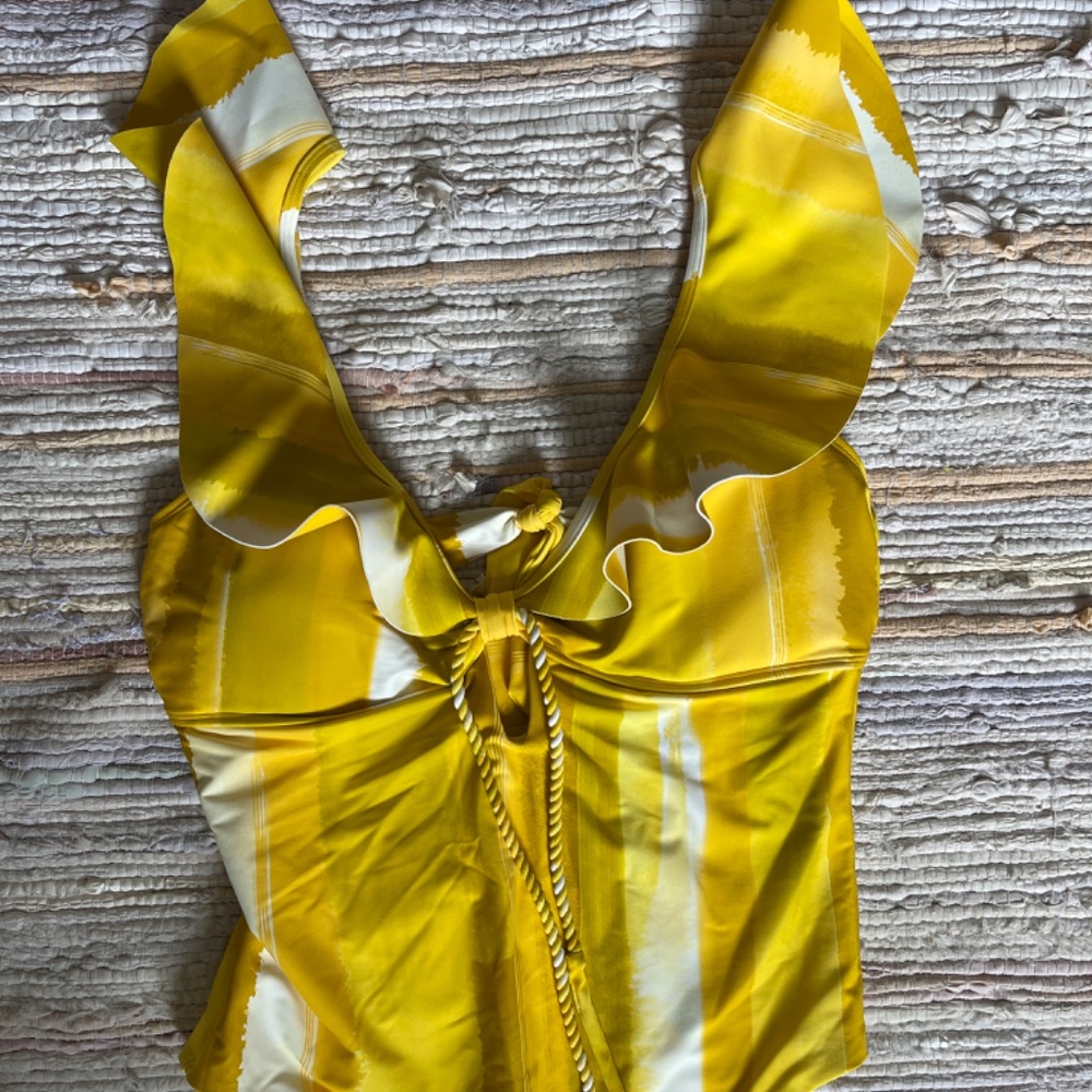 NWT Antonio Melani Yellow Watercolor Stripe One Piece Swimsuit Size XL - Picture 4 of 6